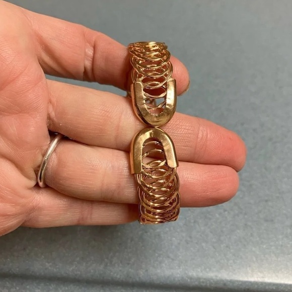 RARE Vintage Estate 18K Gold Multi Color Gemstone Flower Bangle Cuff Bracelet - Picture 5 of 12